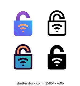 Unlock logo icon design in four style. Line, Glyph, Flat Gradient and Color Line style