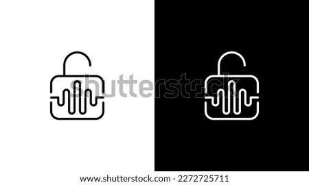 Unlock logo padlock icon audio sound wave voice technology outline design