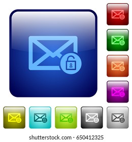 Unlock mail icons in rounded square color glossy button set