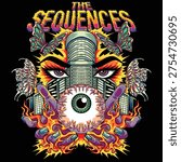 Unlock a new dimension of visual art with "The Sequences" premium vector design. This mind-bending illustration features a massive, detailed eyeball held by mystical hands, flanked by vibrant butterfly wings and a futuristic cityscape engulfed in cosmic flames. Merging psychedelic aesthetics with surrealist depth, this high-energy graphic is a perfect fit for festival streetwear, trippy posters, edgy stickers, and visionary art collections that dare to look deeper.