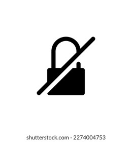 Unlock no security lock glyph solid style icon and illustration - vector