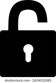 Desbloquee el Diseño gráfico plano del icono negro del candado de la cerradura de seguridad abierta.