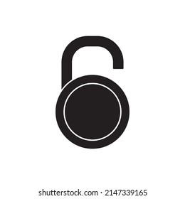 Unlock padlock icon in black flat glyph, filled style isolated on white background
