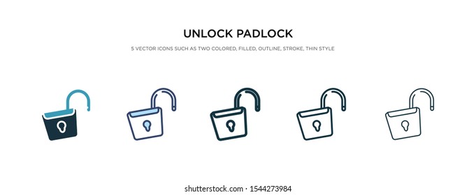 unlock padlock icon in different style vector illustration. two colored and black unlock padlock vector icons designed in filled, outline, line and stroke style can be used for web, mobile, ui