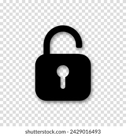 Unlock padlock icon. Vector sign. Transparent background.