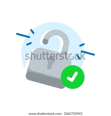 unlock the padlock, login successfully pop up information message ui concept illustration flat design vector eps10. simple, modern graphic element for landing page, infographic, icon