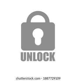 Unlock padlock shape vector illustration. Icon of secure entry in something being closed. Isolated keyhole flat symbol on white background.