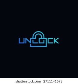 Desbloquear projeto de tipografia de logotipo de texto de cadeado.