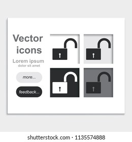 Unlock placed on web page template flat vector icon.