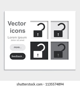 Unlock placed on web page template flat vector icon.