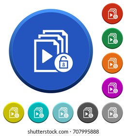Unlock playlist round color beveled buttons with smooth surfaces and flat white icons