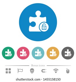 Unlock plugin flat white icons on round color backgrounds. 6 bonus icons included.