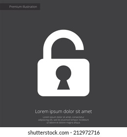 unlock premium illustration icon, isolated, white on dark background, with text elements 