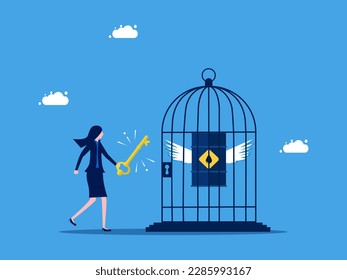 Unlock the price or control the amount of oil. Businesswoman uses a key to open an oil barrel. business and investment concept