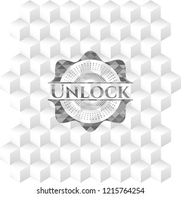 Unlock realistic grey emblem with cube white background