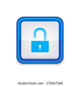 Unlock Round Corner Vector Blue Web Icon Button