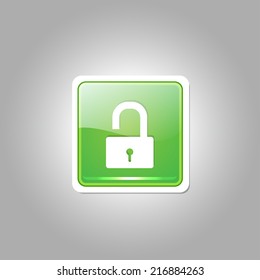 Unlock Rounded Rectangular Green Vector Web Button Icon