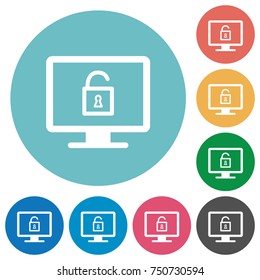 Unlock screen flat white icons on round color backgrounds