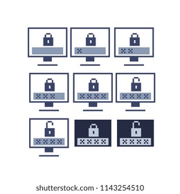 Unlock screen. Looping sequence. Pixel art isolated vector illustration.