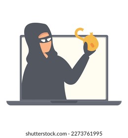 Unlock secured scam icon cartoon vector. Computer data. Cyber attack