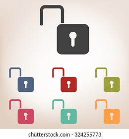 Unlock sign icon set. Vector illustration