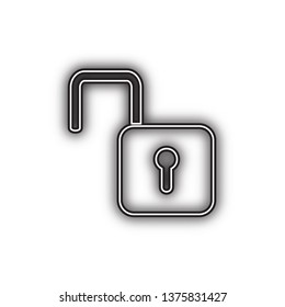 Unlock sign illustration. Vector. Double contour black icon with soft shadow at white background. Isolated.