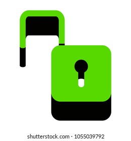 Unlock sign illustration. Vector. Green 3d icon with black side on white background. Isolated.