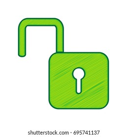 Unlock sign illustration. Vector. Lemon scribble icon on white background. Isolated