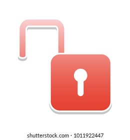 Unlock sign illustration. Vector. Reddish icon with white and gray shadow on white background. Isolated.