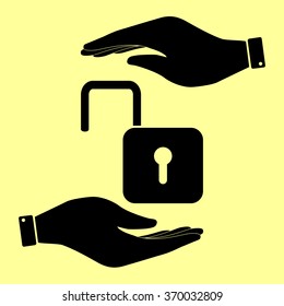 Unlock sign. Save or protect symbol by hands.