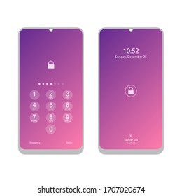 Unlock smartphone device with PIN and swipe screen to unlock device. security phone with swipe screen and enter PIN to unlock device