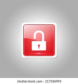 Unlock Square Red Vector Web Button Icon