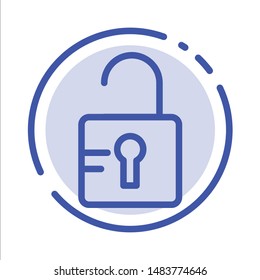 Unlock, Study, School Blue Dotted Line Line Icon