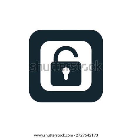 Unlock symbol for data access, white silhouette padlock vector, safety settings icon, permission granted web button