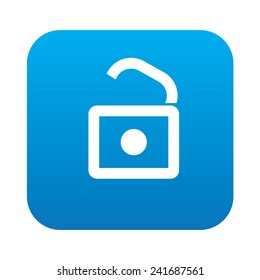 Unlock symbol on blue button,clean vector