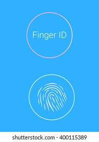 unlock system by fingerprint. symbol fingerprint on the display of blue. biometric security system. Text: Finger ID. Vector illustration