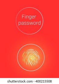 unlock system by fingerprint. symbol fingerprint on the display of red. biometric security system. Text: Finger password. Vector illustration