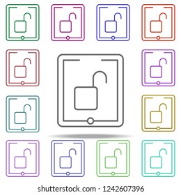 unlock tablet icon. Elements of data secutity in multi color style icons. Simple icon for websites, web design, mobile app, info graphics