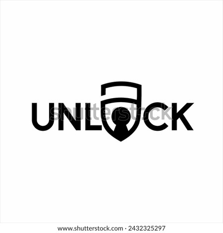 "Unlock" text logo design with a padlock shield on the letter O.