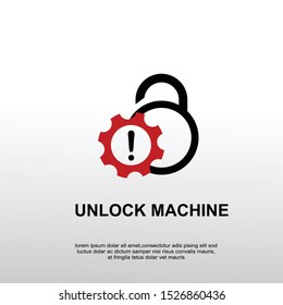 Unlock tool symbol. Logo design. buttons with key icons, unlock trouble machine, alert symbol.