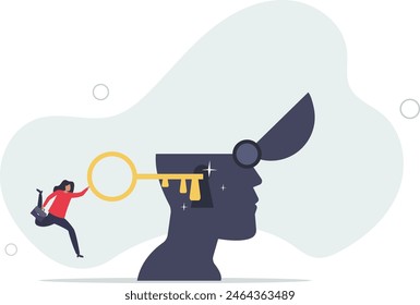 Unlock true potential or motivation to set new mindset, key to success or career achievement, learning or imagination.flat vector illustration.