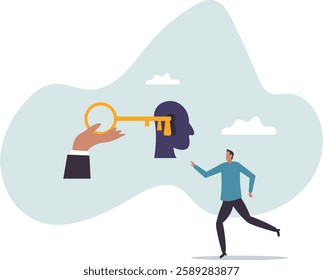 Unlock true potential or motivation to set new mindset, key to success or career achievement, learning or imagination.business concept.flat character.