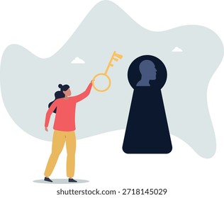 Desbloquear verdadeiro potencial ou motivação para definir nova mentalidade, chave para o sucesso ou realização de carreira, aprendizagem ou conceito de imaginação.vida e emprego de pessoas.