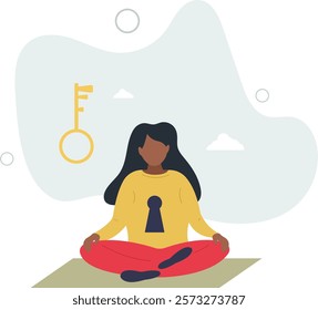 Unlock true potential, your ideal self to success in career or business, secret mind or skill to solve problem concept.flat characters.