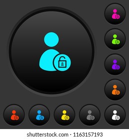Unlock user account dark push buttons with vivid color icons on dark grey background