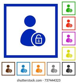Unlock user account flat color icons in square frames on white background
