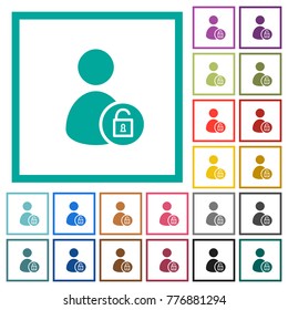 Unlock user account flat color icons with quadrant frames on white background