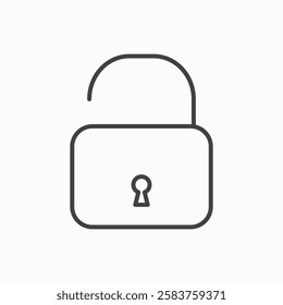 Unlock vector icon isolated in black line
