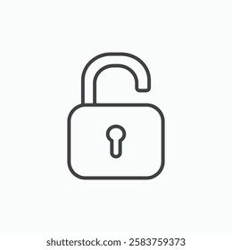 Unlock vector icon isolated in black line