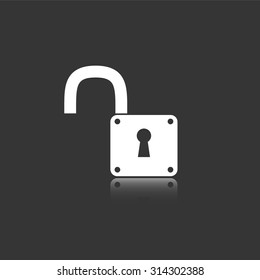 unlock vector icon with mirror reflection